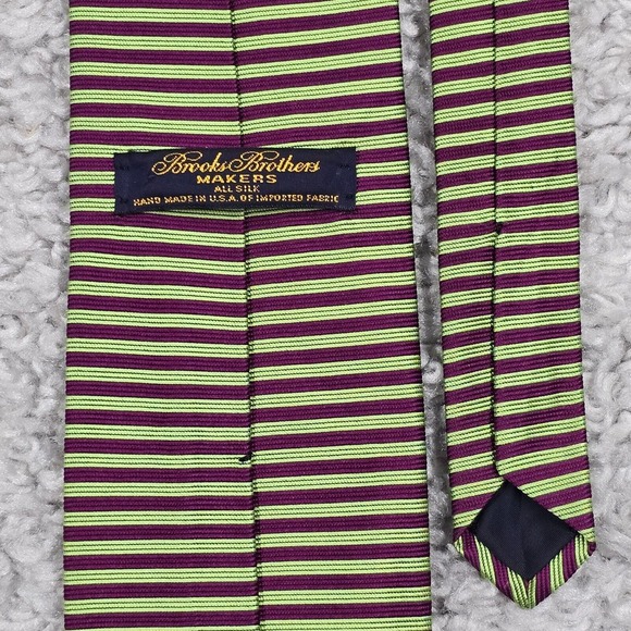 Brooks Brothers Makers Neck Tie Mens Green Purple Stripe 100% Silk Made in USA - Picture 3 of 6